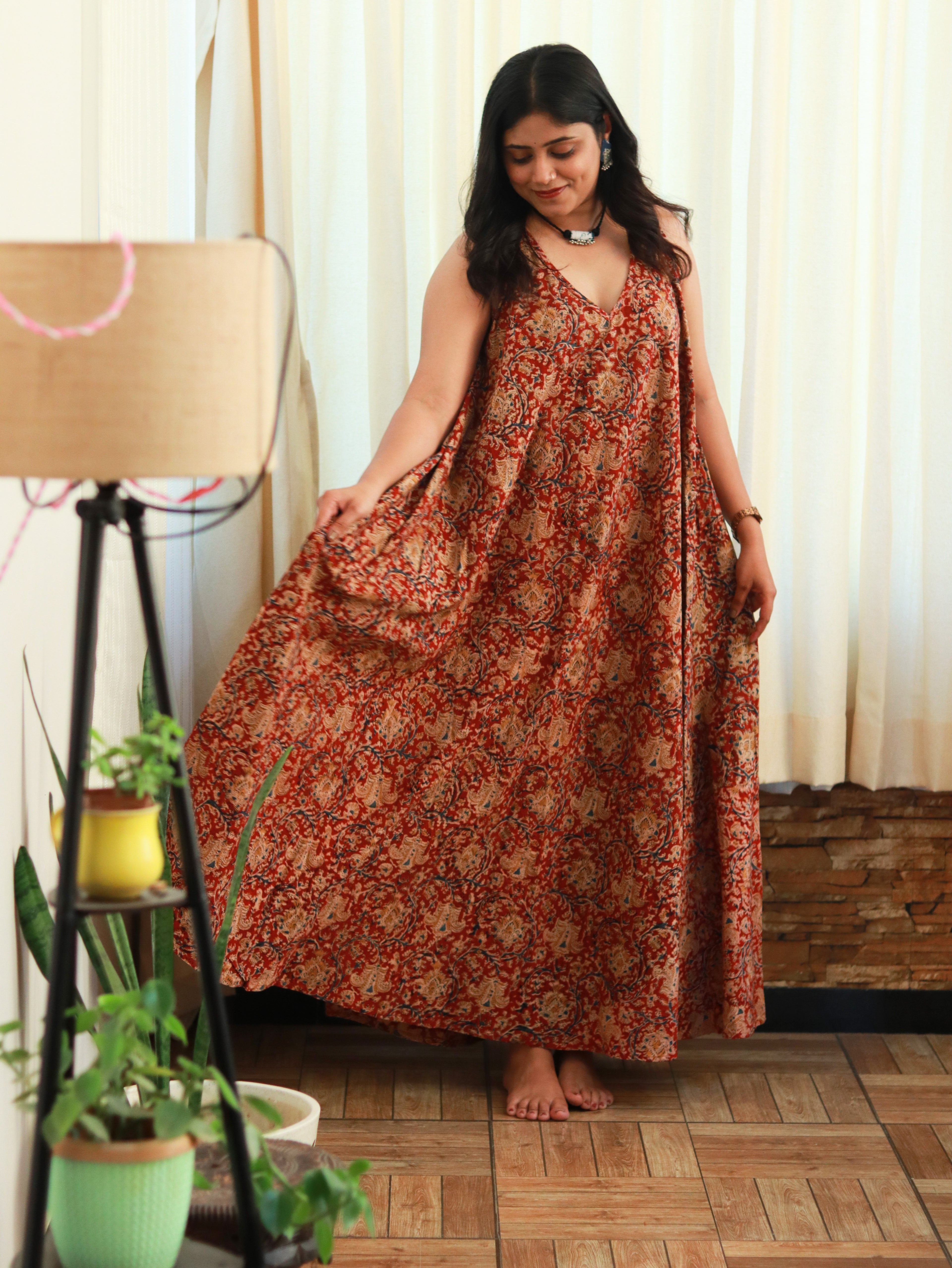 Long Dress(Maroon Print)